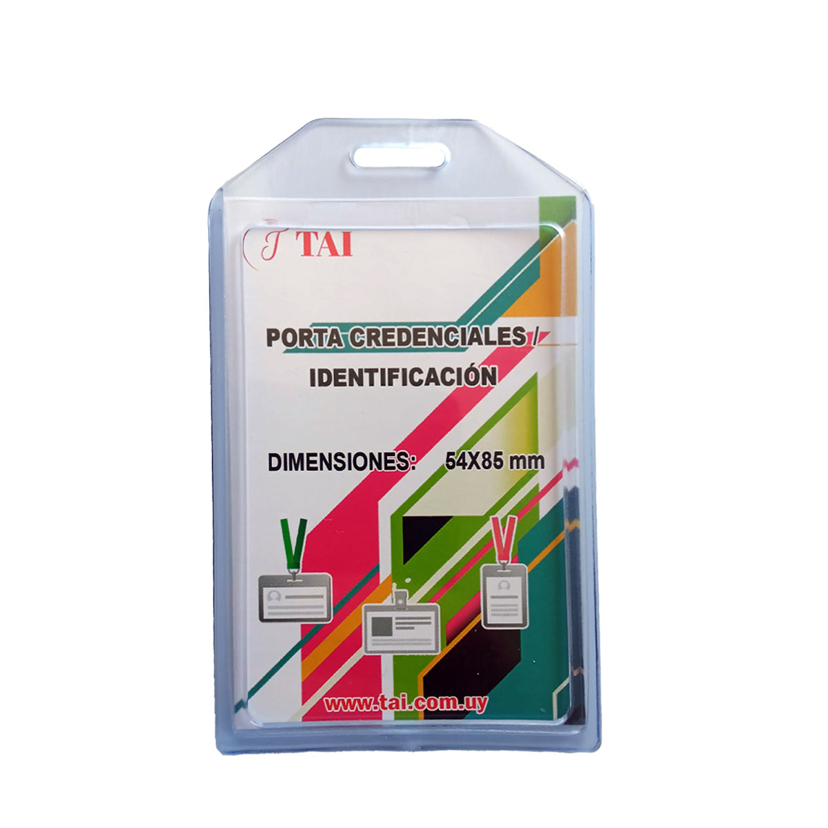 Porta credenciales de PVC vertical.